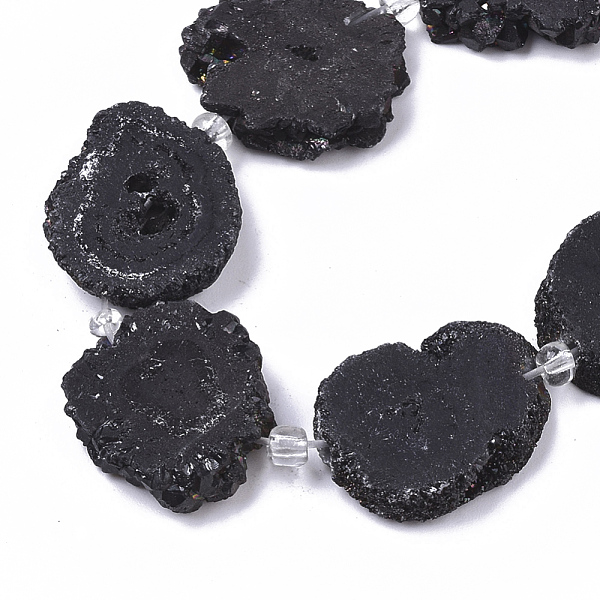 

PandaHall Electroplated Natural Quartz Beads Strands, Solar Quartz, Dyed, Flower, Black, 12~25x12~25x5mm, Hole: 1.2mm, about 9~10pcs/strand...