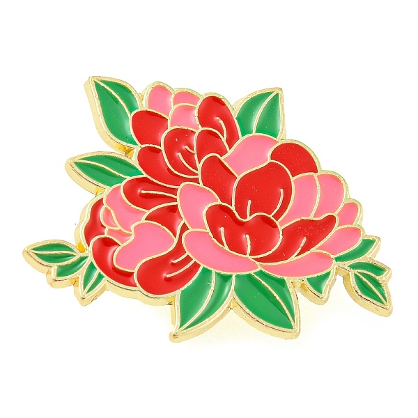 PandaHall Flower Theme Enamel Pins, Golden Zinc Alloy Brooches for Backpack Clothes Women, Red, 22x30x1mm Alloy+Enamel Flower Red
