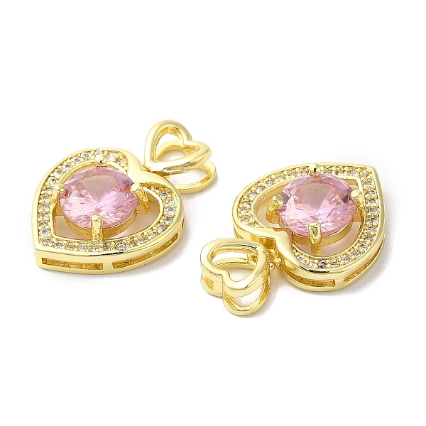 Brass Micro Pave Clear & Pink Cubic Zirconia Pendants