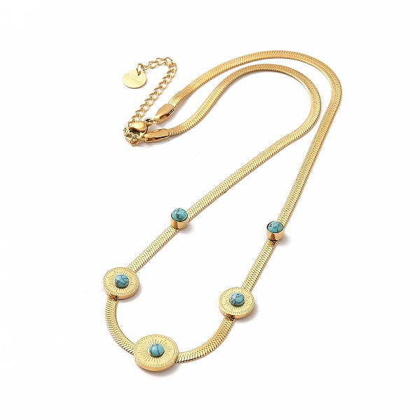 

PandaHall Ion Plating(IP) 304 Stainless Steel Synthetic Turquoise Pendant Necklaces, Snake Chain Necklaces for Women, Golden, 15.83 inch...