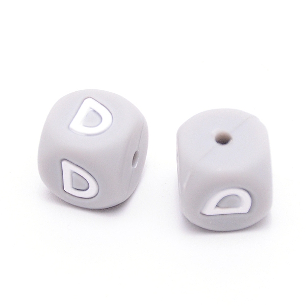 

PandaHall Silicone Beads, Cube with Letter.D, Gray, 12x12x12mm, Hole: 2mm Silicone Cube Gray
