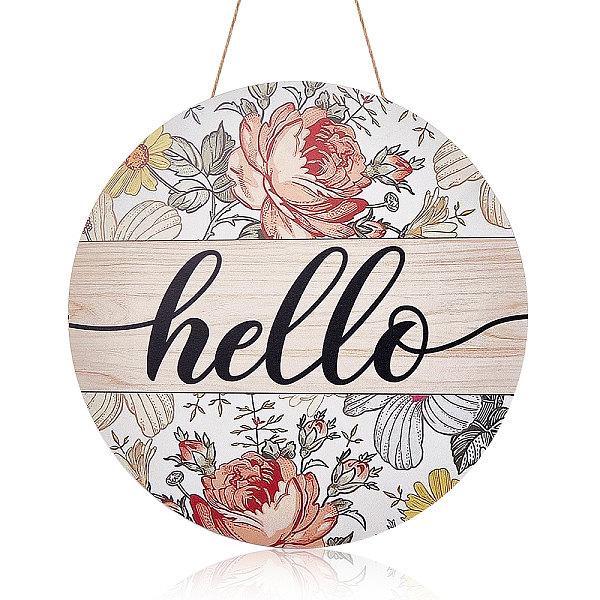 PandaHall CREATCABIN Vintage Thanksgiving Hello Welcome Wood Sign Plaque Fall Wall Door Signs with Flowers Colorful Floral Bouquet Wooden...