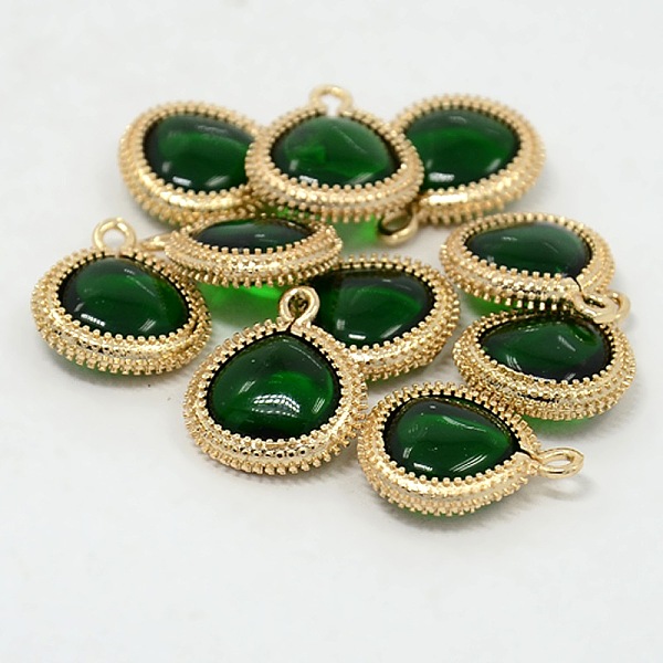 

PandaHall Real 18K Gold Plated Brass Glass Pendants, Triangle Charms, Green, 19x16x5.5mm, Hole: 2mm Brass+Glass Triangle Green
