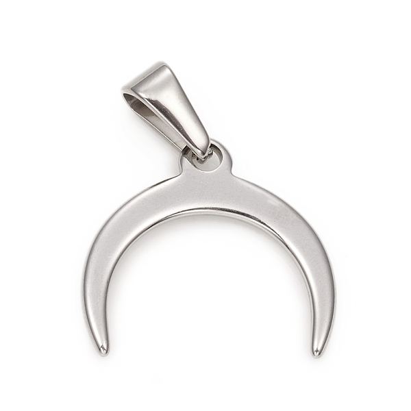 

PandaHall 304 Stainless Steel Pendants, Double Horn/Crescent, Stainless Steel Color, 18.5x20x1.5mm, Hole: 3.5x6.5mm 304 Stainless Steel Moon