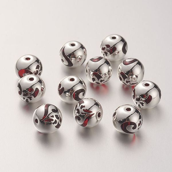

PandaHall K9 Glass Beads, Covered with Brass, Round with Heart Pattern, 925 Sterling Silver Plated, Red, 10.2x9.2mm, Hole: 1.5mm Glass Heart...
