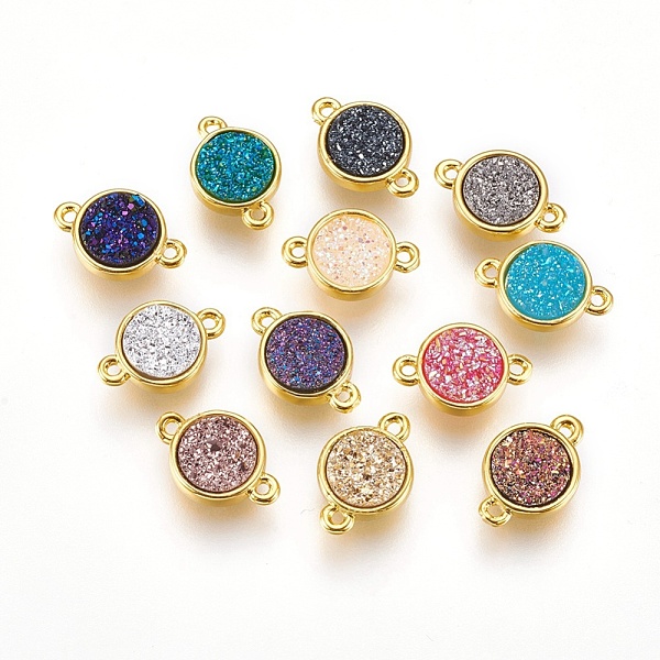 

PandaHall Brass Links connectors, with Druzy Resin, Flat Round, Golden, Mixed Color, 14x9.5x4mm, Hole: 1mm Brass+Resin Flat Round Multicolor