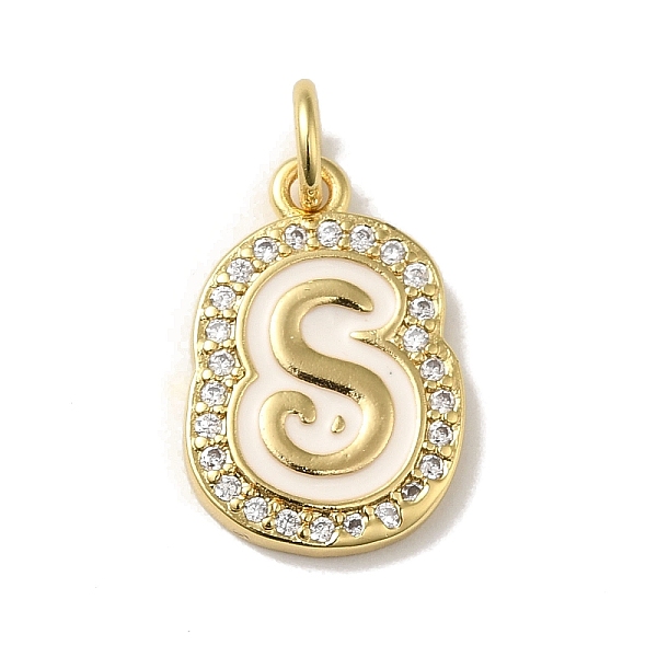

PandaHall Brass Micro Pave Cubic Zirconia Pendants, with Jump Rings, Real 18K Gold Plated, Letter S, 19x13x2mm, Hole: 3.8mm Brass+Cubic..., Clear