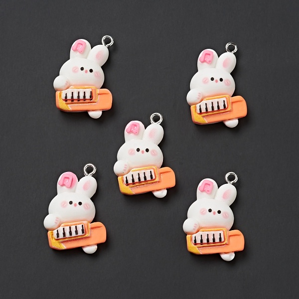 

PandaHall Music Theme Opaque Resin Pendants, with Platinum Tone Iron Loops, Rabbit Charm with Electronic Organ, Orange, 27x18x7mm, Hole: 2mm...