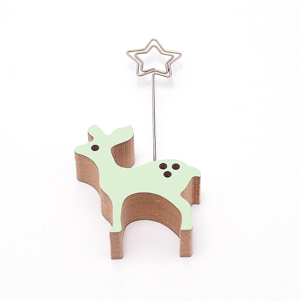 

PandaHall Deer Wood Name Card Holder, Photo Memo Holders, with Iron Star Clip, for Wedding, Birthday Party Table Number Sign, Pale Green...