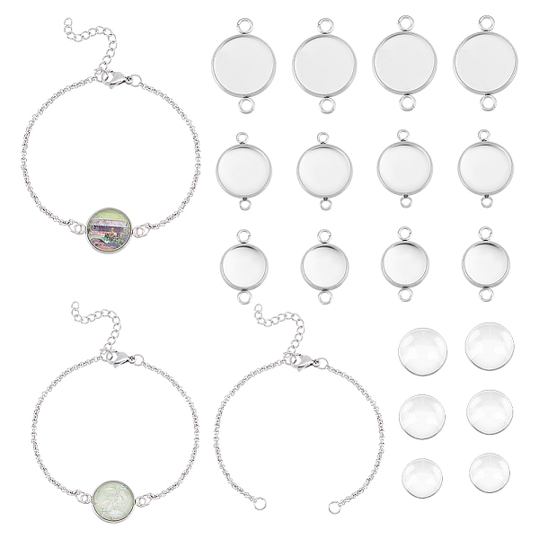 

PandaHall UNICRAFTALE 18 Sets 3 Size Bracelets Making Kit 304 Stainless Steel Cable Chain Bracelets Bezel Cabochon Bracelet Adjustable...