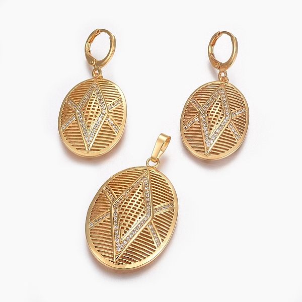 

PandaHall Brass Micro Pave Cubic Zirconia Jewelry Sets, Pendant and Earrings, Long-Lasting Plated, Oval, Real 24K Gold Plated, 44mm, Hole..., Clear