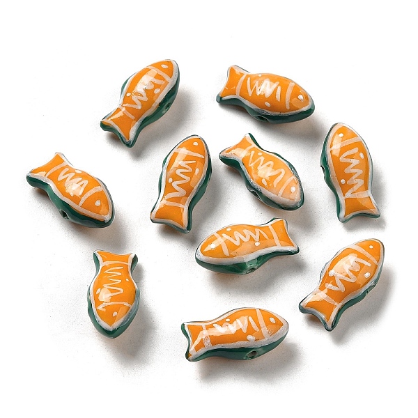 

PandaHall Handmade Printed Porcelain Beads, Famille Rose Porcelain, Fish, Orange, 11x21.5~22x9mm, Hole: 1.5~1.8mm Porcelain Fish Orange