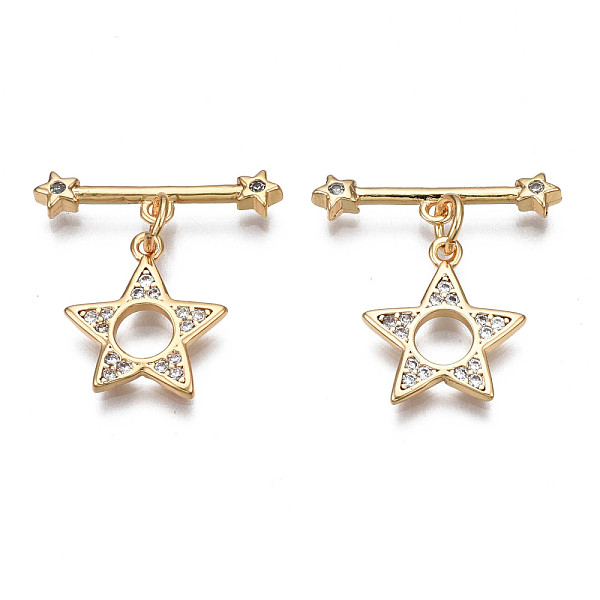 

PandaHall Brass Micro Pave Clear Cubic Zirconia Toggle Clasps, Nickel Free, Star, Real 18K Gold Plated, Star: 14.5x13x1.5mm, Bar...