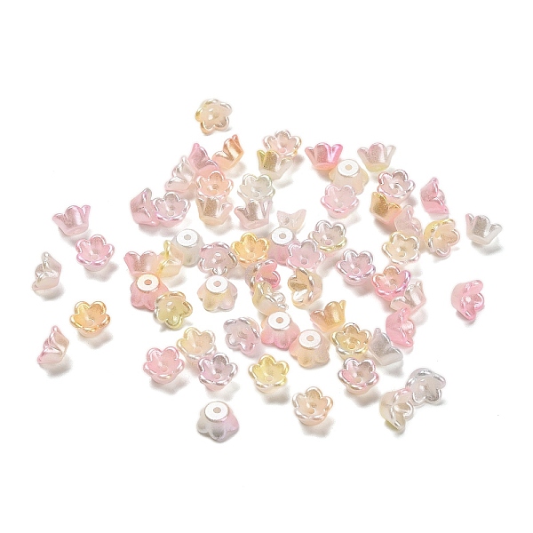 ABS Plastic Bead Caps, Flower, Champagne Yellow, 8x8x4mm, Hole: 1.2mm