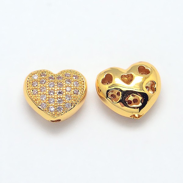 

PandaHall Brass Micro Pave Cubic Zirconia Hollow Beads, Cadmium Free & Nickel Free & Lead Free, Heart, Real 18K Gold Plated, 8x9x5mm, Hole...