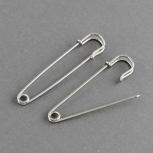 

PandaHall Iron Kilt Pins Brooch clasps jewelry findings, Platinum, 70x17mm, pin: 1.5mm Iron