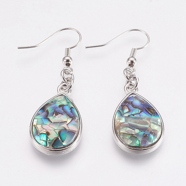

PandaHall Natural Abalone Shell/Paua Shell Dangle Earrings, with Platinum Tone Brass Findings, teardrop, Colorful, 47mm, Pin: 0.7mm Shell