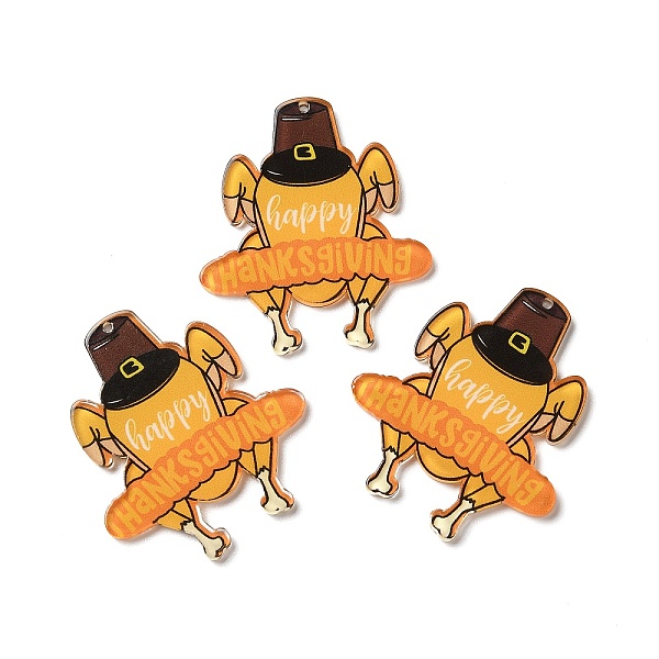 

PandaHall Thanksgiving Day Translucent Resin Pendants, Turkey Charms, Gold, 46x40x2mm, Hole: 1.4mm Resin Other Animal Gold