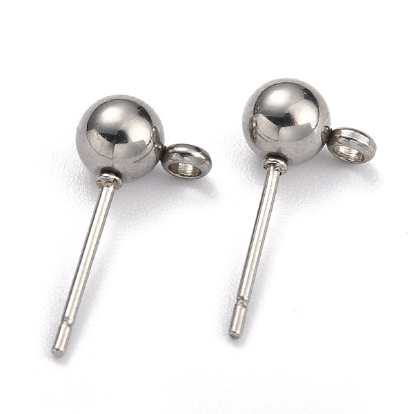 

PandaHall 304 Stainless Steel Ball Post Stud Earring Findings, with Loop and 316 Surgical Stainless Steel Pin, Stainless Steel Color...