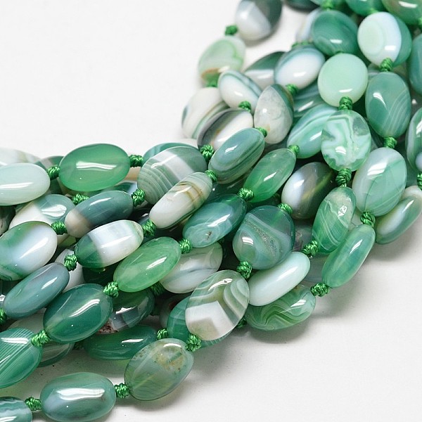 

PandaHall Natural Agate Oval Bead Strands, Dyed, Light Sea Green, 14x10x5mm, Hole: 1mm, about 25pcs/strand, 16 inch Natural Agate Oval Green