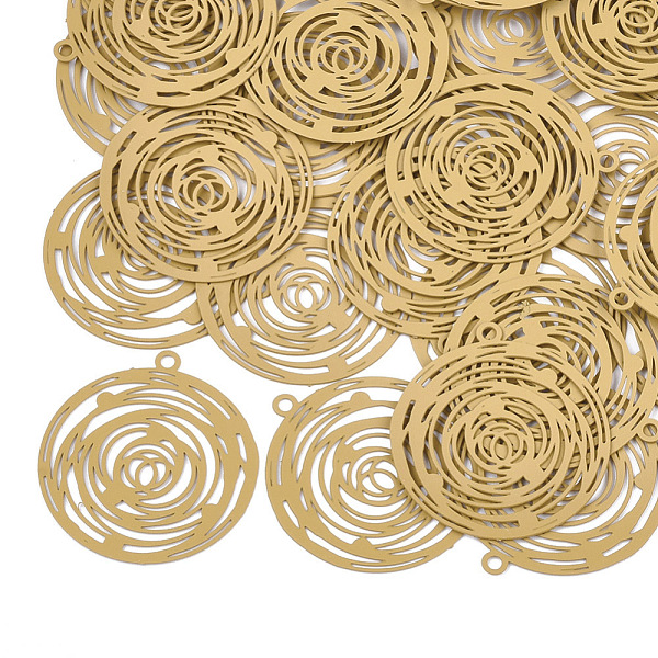 

PandaHall 430 Stainless Steel Filigree Pendants, Spray Painted, Etched Metal Embellishments, Flat Round, Goldenrod, 28.5x26x0.3mm, Hole..., Gold
