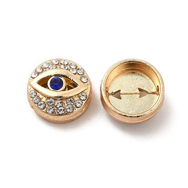 

PandaHall Alloy Bead, with Rhinestone, Flat Round with Eye, Light Gold, 12x6mm, Hole: 1.6mm Alloy+Rhinestone Flat Round