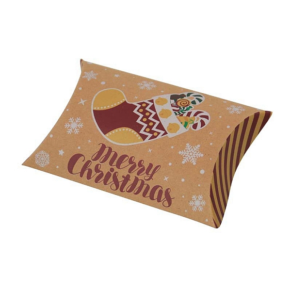 

PandaHall Christmas Theme Cardboard Candy Pillow Boxes, Cartoon Christmas Socking Candy Snack Gift Box, FireBrick, Fold: 7.3x11.9x2.6cm..., Red