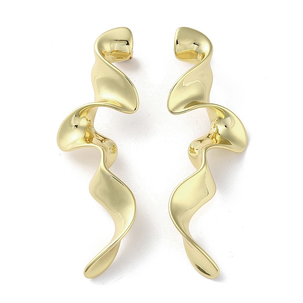 

PandaHall Rack Plating Brass Twist Dangle Stud Earrings, Lead Free & Cadmium Free, Real 18K Gold Plated, 69x22.5mm Brass Twist