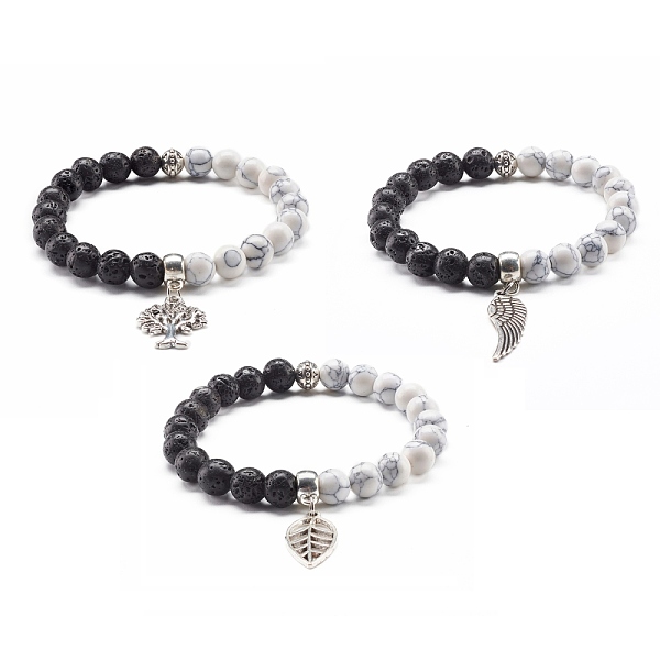 

PandaHall Natural Lava Rock and Synthetic Howlite Round Beads Stretch Bracelet for Men Women, Stress Relife Bracelet with Alloy Charm, Mixed...