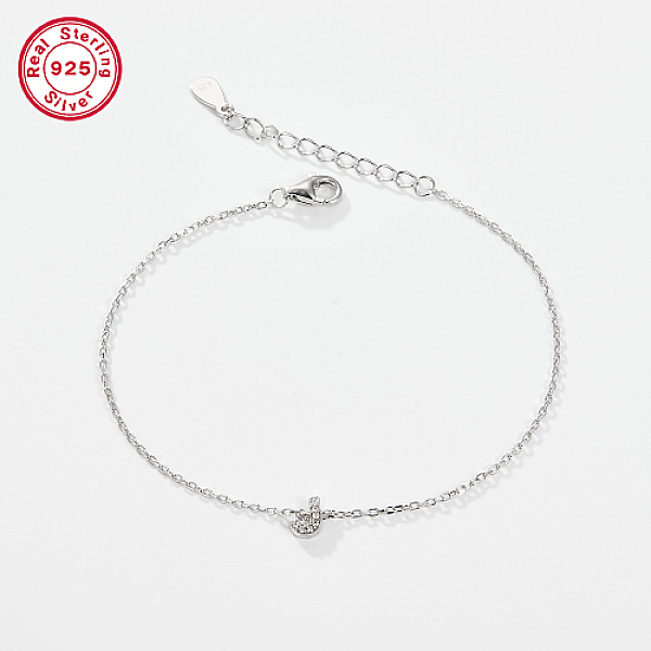 

PandaHall Rhodium Plated 925 Sterling Silver Letter Cubic Zirconia Link Bracelets, Cable Chains Bracelets for Women, Letter J, 6-1/4 inch..., Clear
