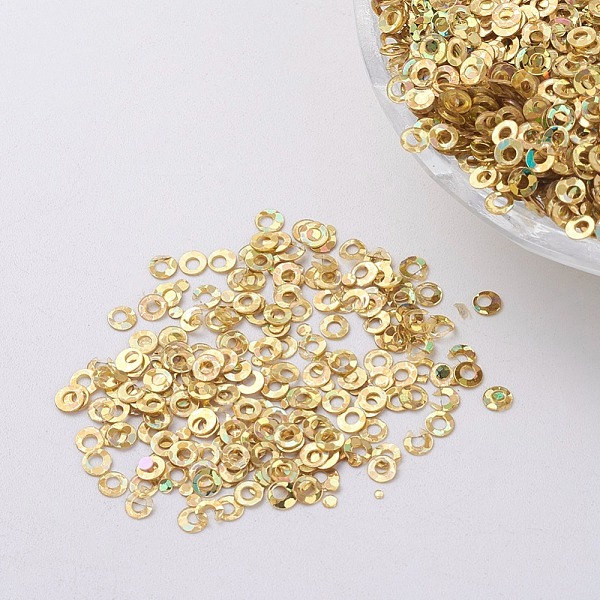 

PandaHall Ornament Accessories Plastic Paillette/Sequins Beads, Ring, Gold, 2x0.1mm, Hole: 0.8mm Plastic Ring Gold