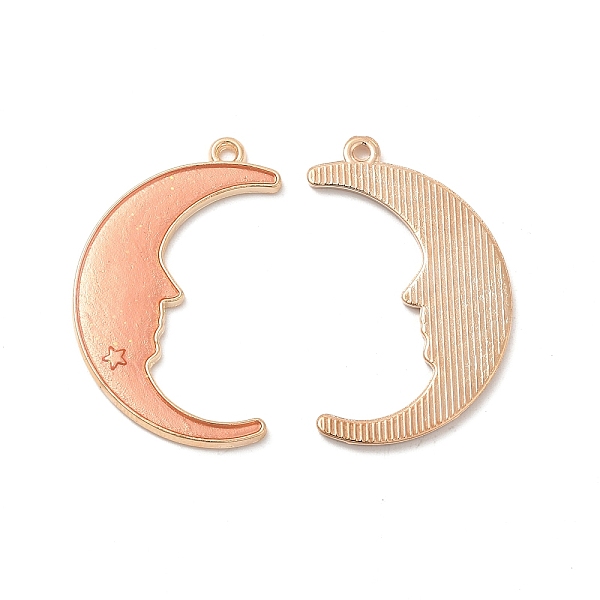 

PandaHall Alloy Enamel Pendants, Crescent Moon with Face Charm, Golden, Light Salmon, 32x19.5x1.5mm, Hole: 1.4mm Alloy+Enamel Moon