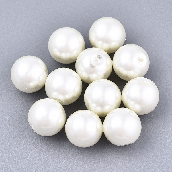 

PandaHall Glass Pearl Beads, Dyed, Half Drilled Beads, Pearlized, Round, Old Lace, 3/8 inch(10mm), Hole: 1.2mm Glass Round