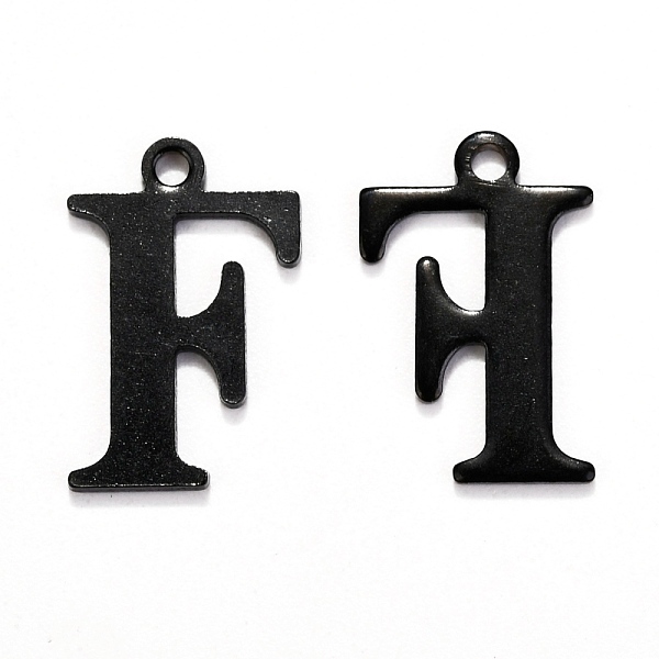 

PandaHall 304 Stainless Steel Alphabet Charms, Electrophoresis Black, Letter.F, 12x8x1mm, Hole: 1mm 304 Stainless Steel Letter F
