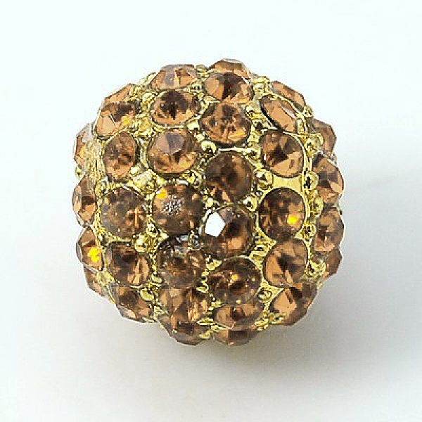 

PandaHall Alloy Rhinestone Beads, Grade A, Round, Golden Metal Color, Lt.Col.Topaz, 10mm Alloy+Rhinestone Round Yellow