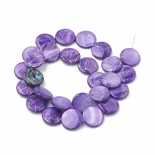 

PandaHall Freshwater Shell Beads Strands, Dyed with Drawbench, Flat Round, Blue Violet, 14~14.5x2~3mm, Hole: 0.8mm, about 29~30pcs/strand..., Purple