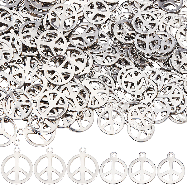 

PandaHall SUNNYCLUE 1 Box 200Pcs 2 Sizes Peace Sign Charm Silver Peace Symbol Charms Bulk Stainless Steel Round Hollow Charm for Jewellery...