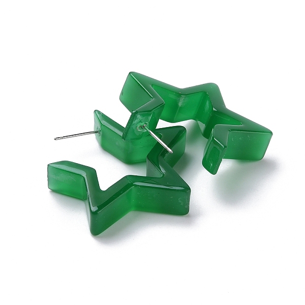 

PandaHall Acrylic Star Stud Earrings, 304 Stainless Steel Half Hoop Earrings for Women, Green, 36x35.5x8mm, Pin: 0.7mm Acrylic Star Green