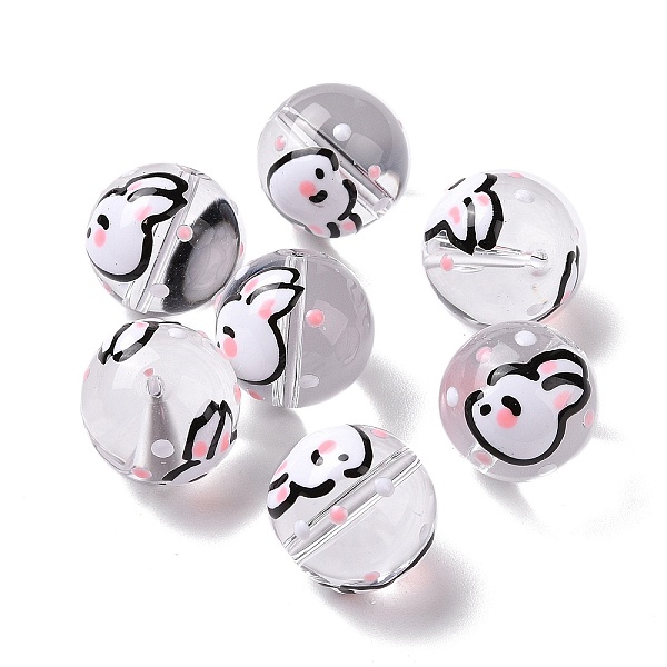 

PandaHall Transparent Glass Beads, with Enamel, Round, White, Rabbit Pattern, 14~15x13~13.5mm, Hole: 1.5~1.6mm Glass Rabbit White