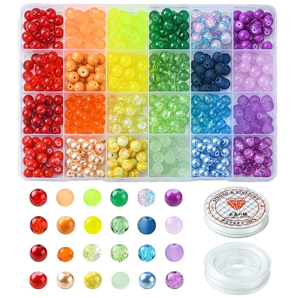 

PandaHall DIY Stretch Bracelet Making Kit, Including Glass Round Beads, Elastic Thread, Mixed Color, 480Pcs/set Glass Multicolor