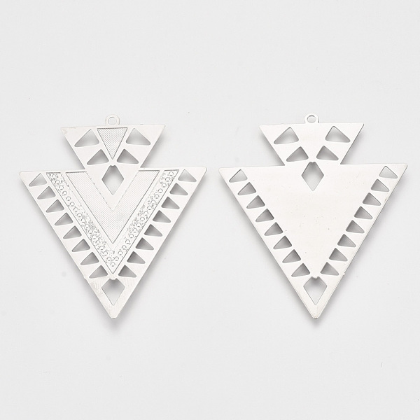 

PandaHall Brass Pendants, Etched Metal Embellishments, Triangle, Platinum, 45x38x0.3mm, Hole: 1.6mm Brass Triangle