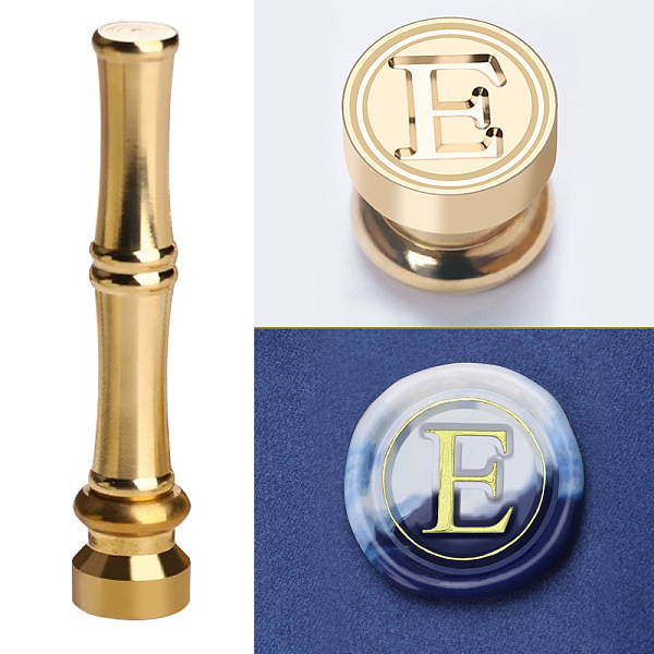 

PandaHall Golden Tone Brass Wax Seal Stamp Head with Bamboo Stick Shaped Handle, for Greeting Card Making, Letter E, 74.5x15mm Brass Letter...