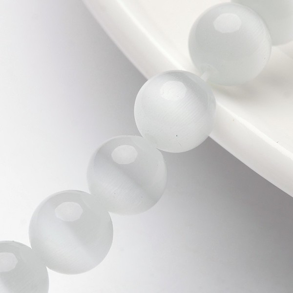 

PandaHall Cat Eye Beads, Round, White, 8mm, Hole: 1mm, 14.5 inch/strand, about 49pcs/strand Glass Round White