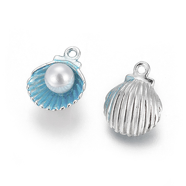 

PandaHall Alloy Enamel Pendants, with Acrylic Pearl Beads, Shell, Platinum, Deep Sky Blue, 15x11.5x7mm, Hole: 1.4mm Alloy+Enamel Shell Shape