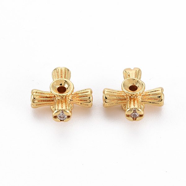 

PandaHall Brass Clear Cubic Zirconia Beads, Nickel Free, Cross, Real 18K Gold Plated, 9x9x4mm, Hole: 1mm Brass+Cubic Zirconia Cross Clear