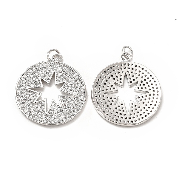 

PandaHall Brass Micro Pave Cubic Zirconia Pendants, with Jump Ring, Flat Round with Star Charm, Platinum, 27x25x2mm, Hole: 2.5mm Brass+Cubic..., Clear