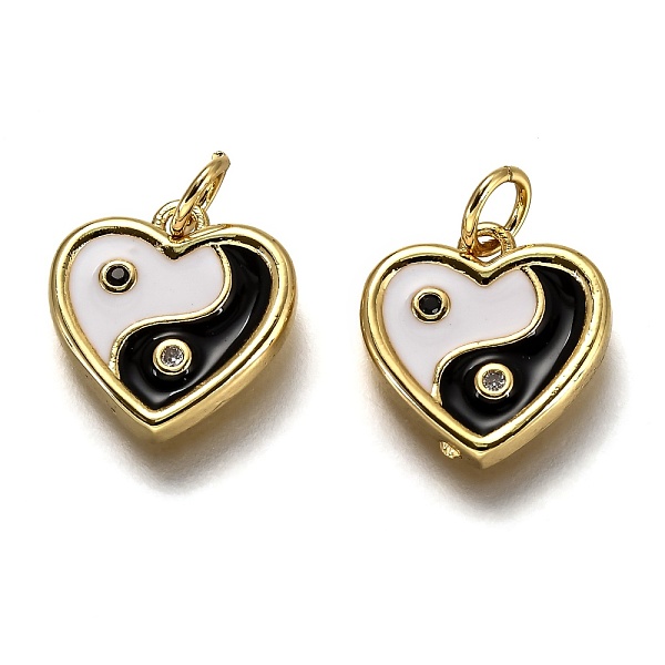

PandaHall Brass Micro Pave Clear & Black Cubic Zirconia Charms, Long-Lasting Plated, with Jump Rings & Black and White Enamel, Heart with...