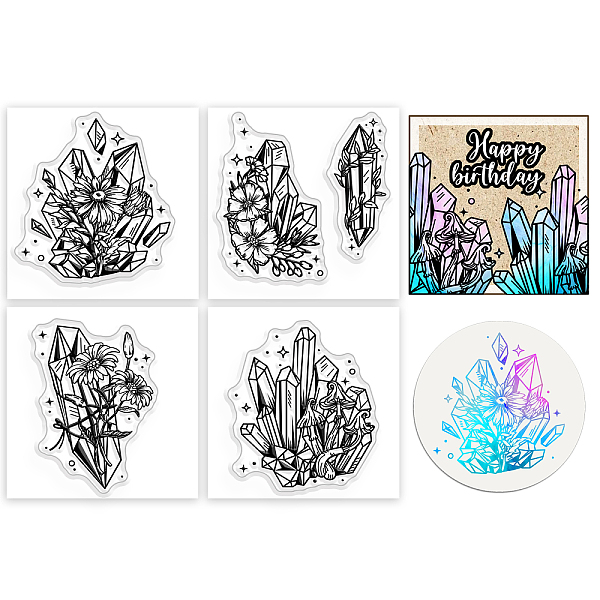 

PandaHall 4Pcs 4 Styles PVC Stamp, for DIY Scrapbooking, Flower, 55x55mm, 1pc/style Plastic Flower