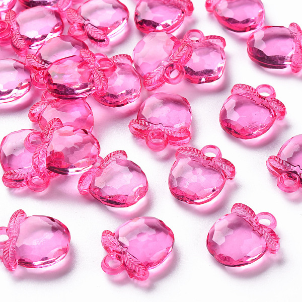 PandaHall Transparent Acrylic Pendants, Faceted, Apple, Camellia, 20x17x5~6mm, Hole: 3mm, about 480pcs/500g Acrylic Fruit Pink