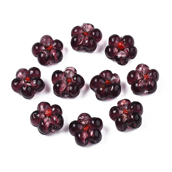 

PandaHall Handmade Silver Foil Glass Lampwork Beads, Flower, Dark Red, 14~14.5x14.5~15x8~9mm, Hole: 1.4~1.6mm Foil Glass Flower